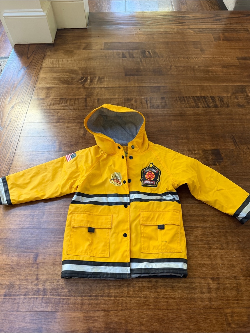 Western Chief Boys' Yellow Firefighter-Themed Raincoat with Reflective Stripes